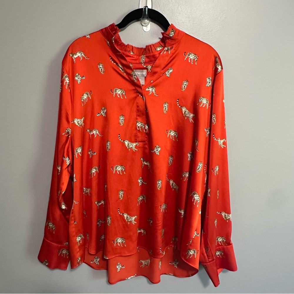 Chico’s Orange Leopard Print Satin Blouse Womens 3P (16/18P) Long Sleeve
M